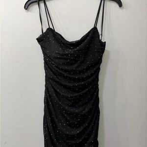 Black Sparkle Ruched Cowl Neck Mini Dress